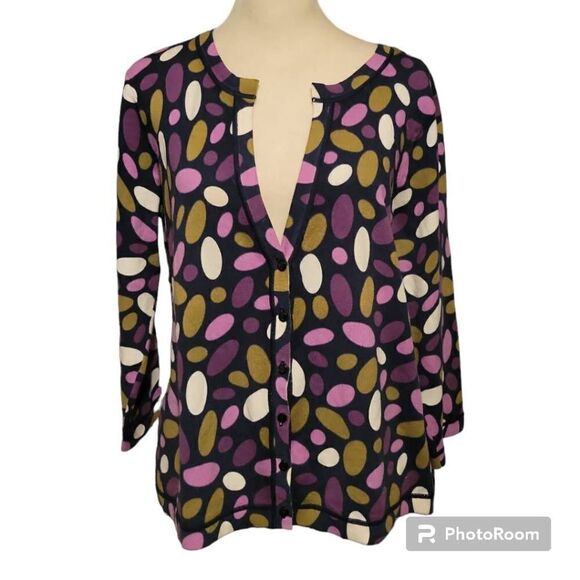 Talbots Cardigan Women's Size Medium Purple Polka Dots Cotton Long Sleeve - Picture 1 of 6